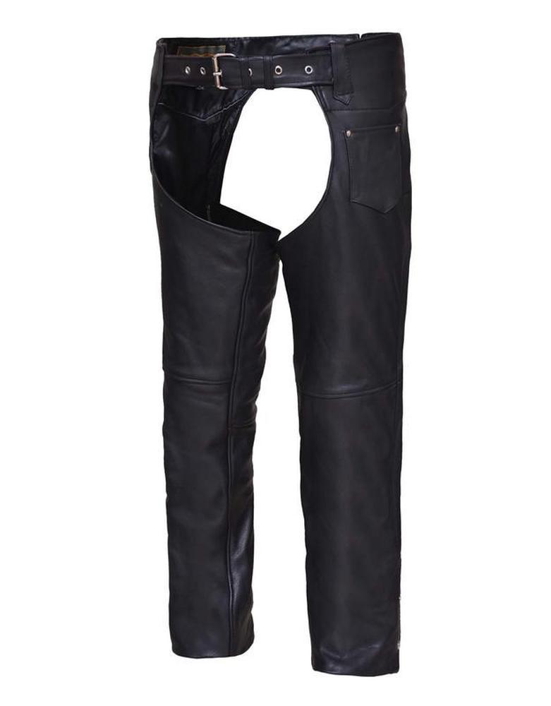 Unisex Naked Leather Coin Pocket Motorcycle Chaps,Black,Size  7XL