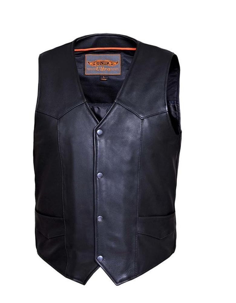 Mens Ultra Snap Front Motorcycle Vest with Plain Sides,Black,Size  Large
