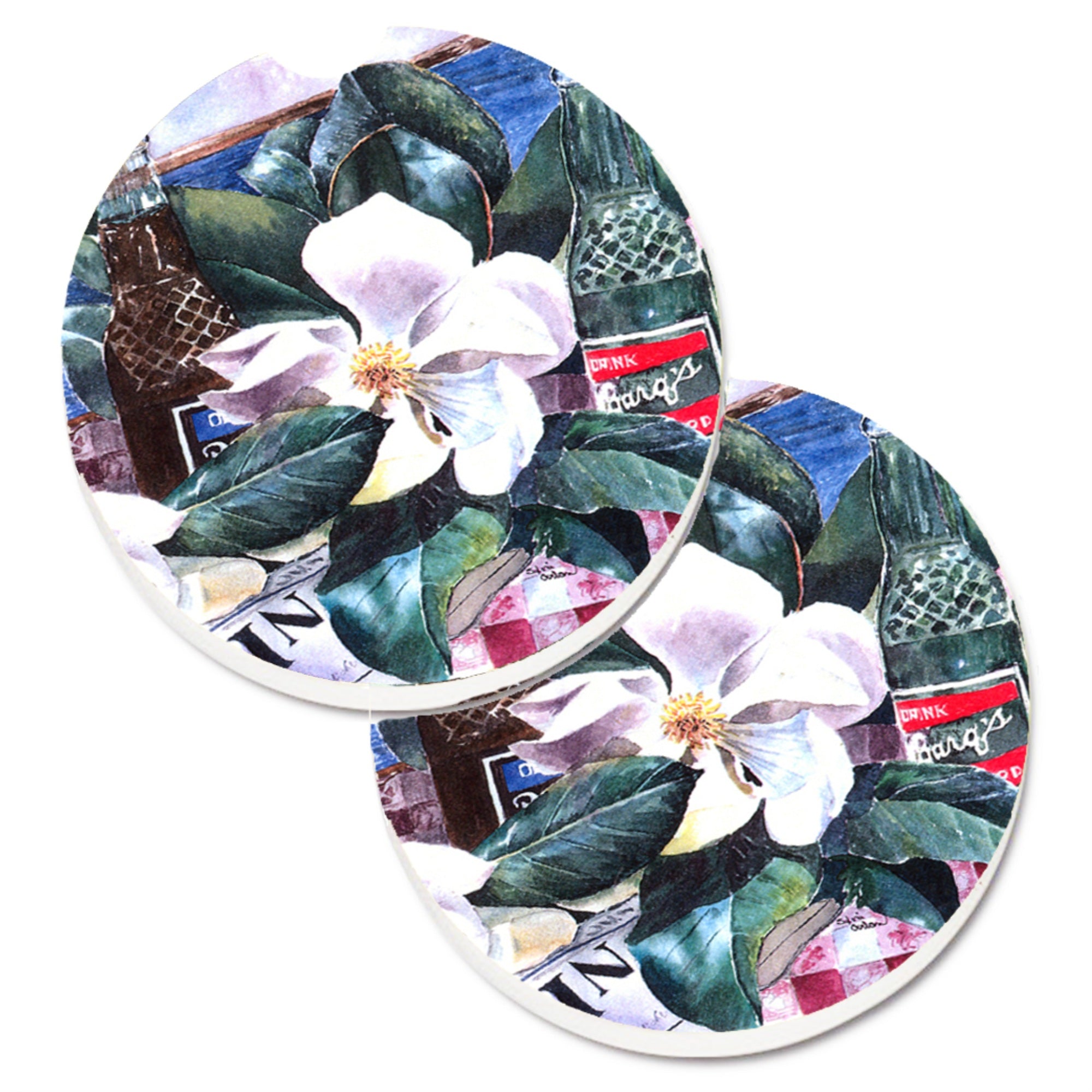  inchCarolines Treasures Barqs & Magnolia Set of 2 Cup Holder Car Coasters 1009CARC, 2.56, Multicolor inch