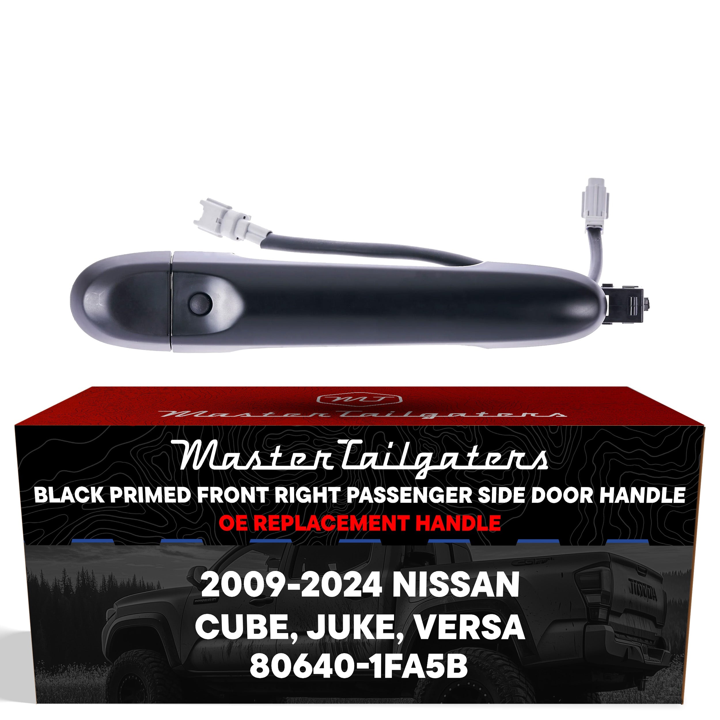 Exterior Door Handle Black Primed Replacement for Nissan Cube (2009-2014), Juke (2011-2017), Versa (2014-2024) OE Part # 80640-1FA5B | Front Right Passenger Side w/o Keyhole Cover