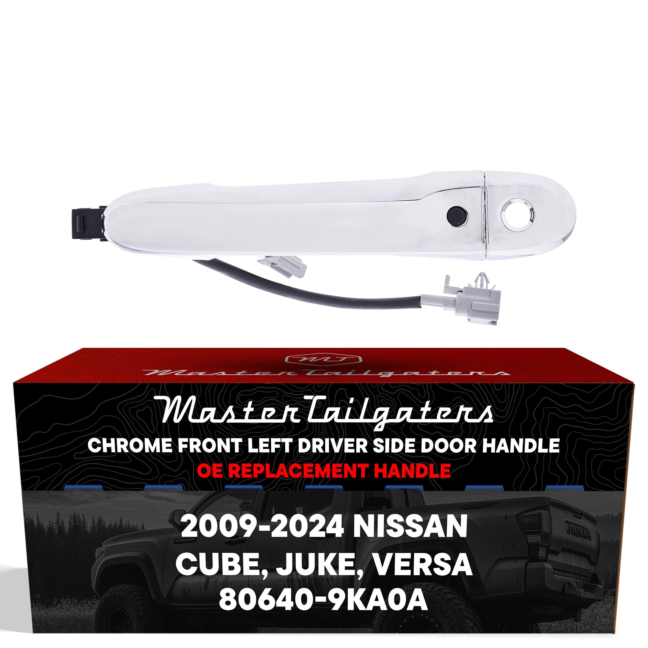 Exterior Door Handle Chrome Replacement for Nissan Cube (2009-2014), Juke (2011-2017), Versa (2012-2024) OE Part # 80640-9KA0A | Front Left Driver Side w/ Keyhole Cover