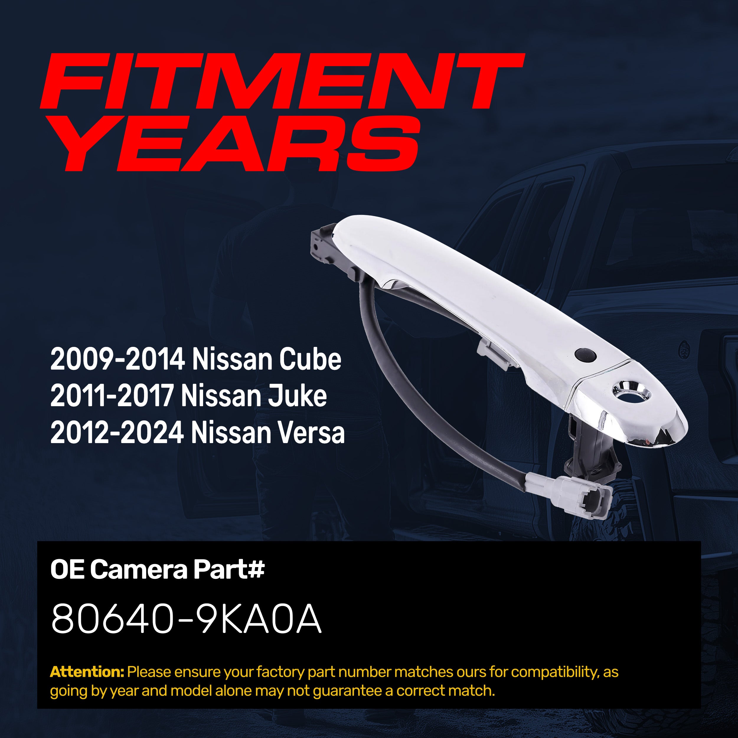 Exterior Door Handle Chrome Replacement for Nissan Cube (2009-2014), Juke (2011-2017), Versa (2012-2024) OE Part # 80640-9KA0A | Front Left Driver Side w/ Keyhole Cover