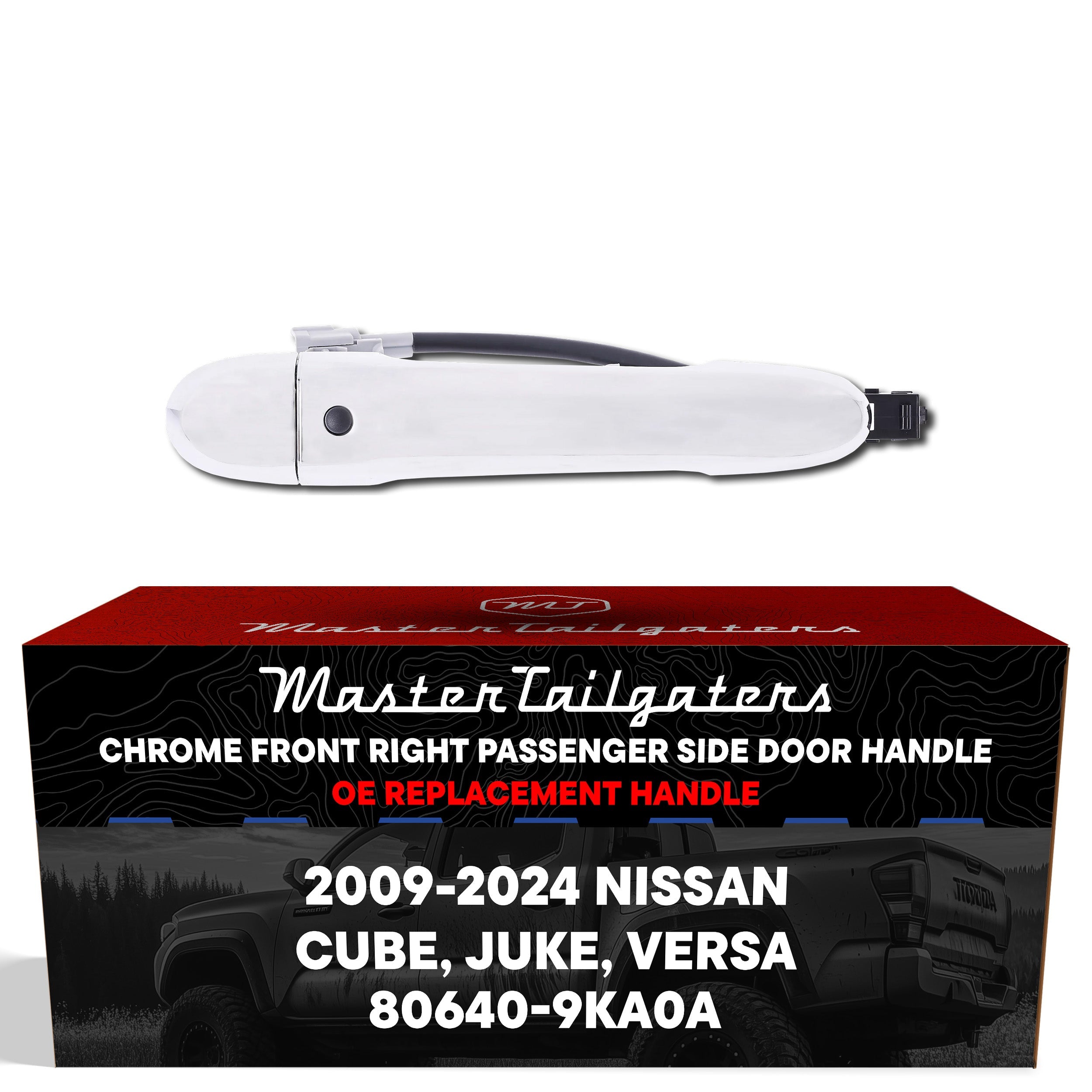 Exterior Door Handle Chrome Replacement for Nissan Cube (2009-2014), Juke (2011-2017), Versa (2012-2024) OE Part # 80640-9KA0A | Front Right Passenger Side w/o Keyhole Cover