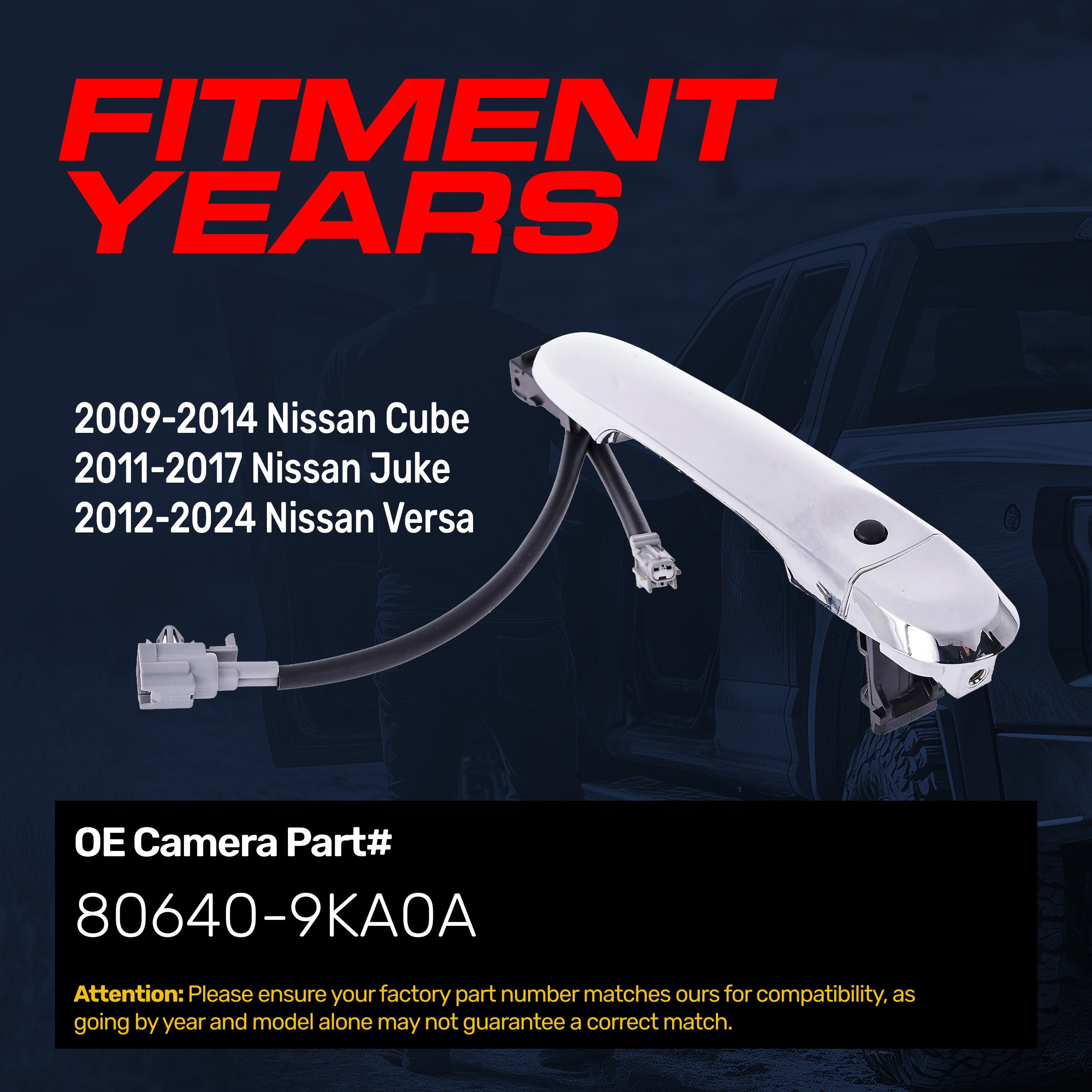 Exterior Door Handle Chrome Replacement for Nissan Cube (2009-2014), Juke (2011-2017), Versa (2012-2024) OE Part # 80640-9KA0A | Front Right Passenger Side w/o Keyhole Cover