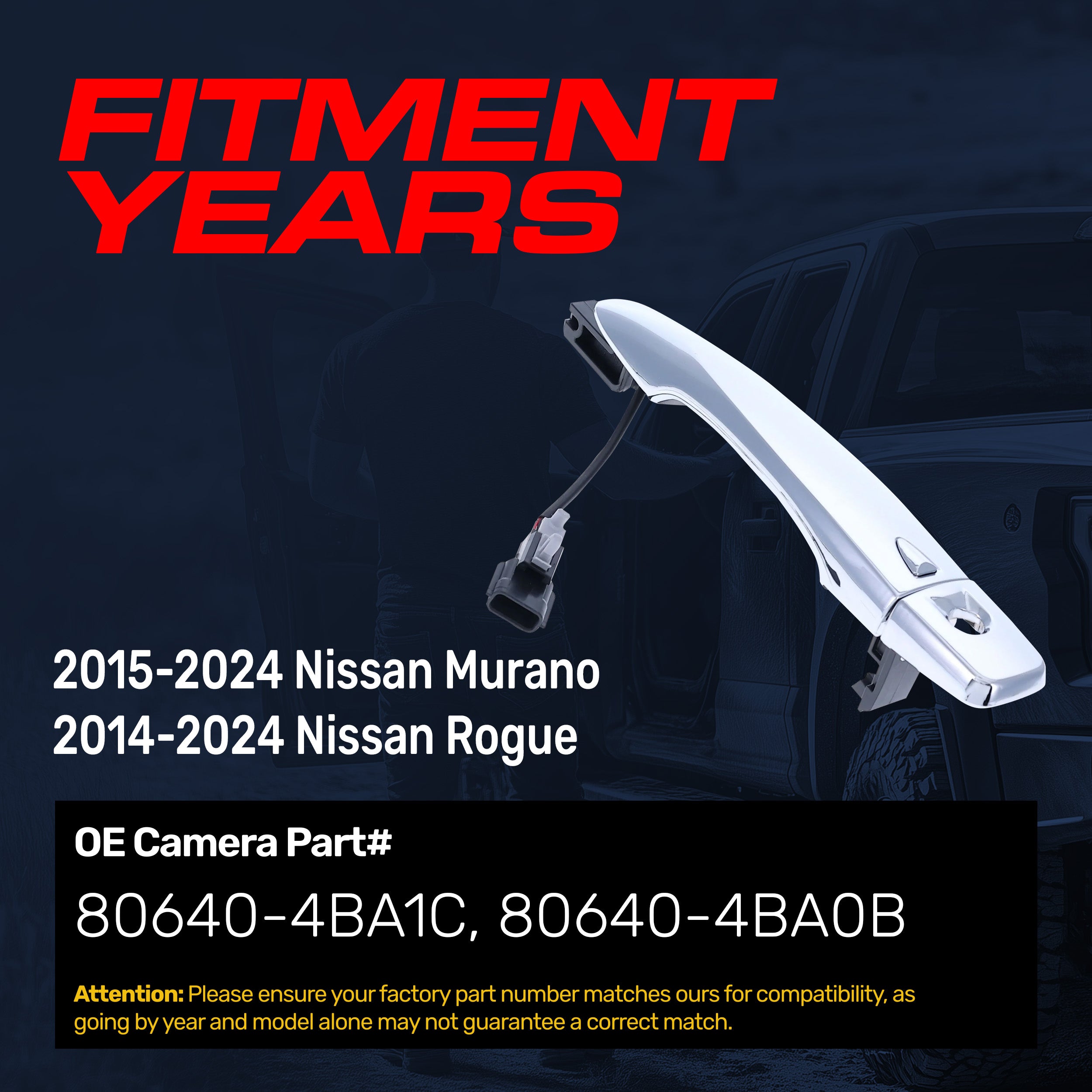 Exterior Door Handle Chrome Replacement for Nissan Murano (2015-2024), Rogue (2014-2024) OE Part # 80640-4BA1C, 80640-4BA0B | Front Left Driver Side w/ Keyhole