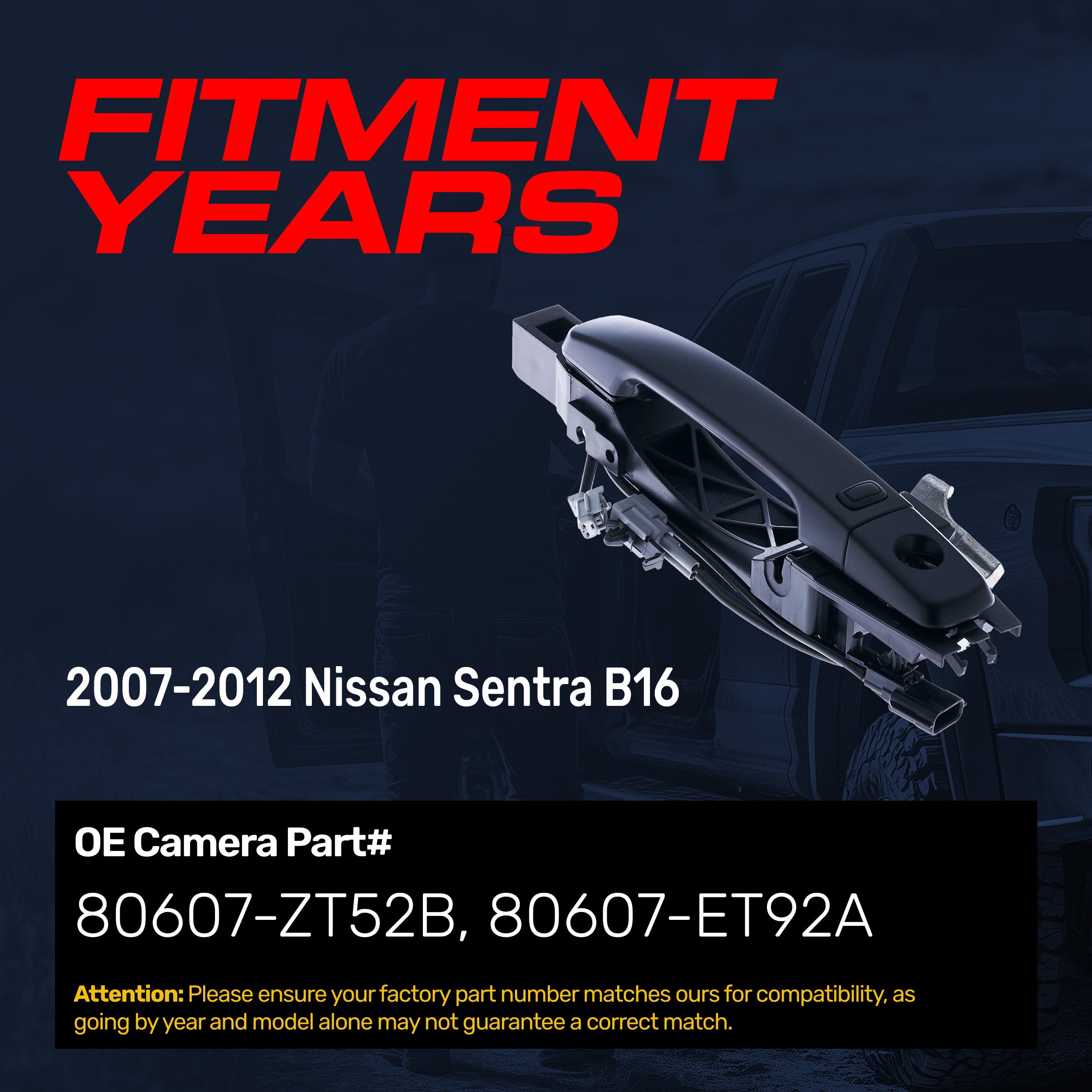 Exterior Door Handle Black Primed Replacement for Nissan Sentra B16 (2007-2012) (Smart Entry System w/ Sensor) OE Part # 80607-ZT52B, 80607-ET92A | Front Left Driver Side