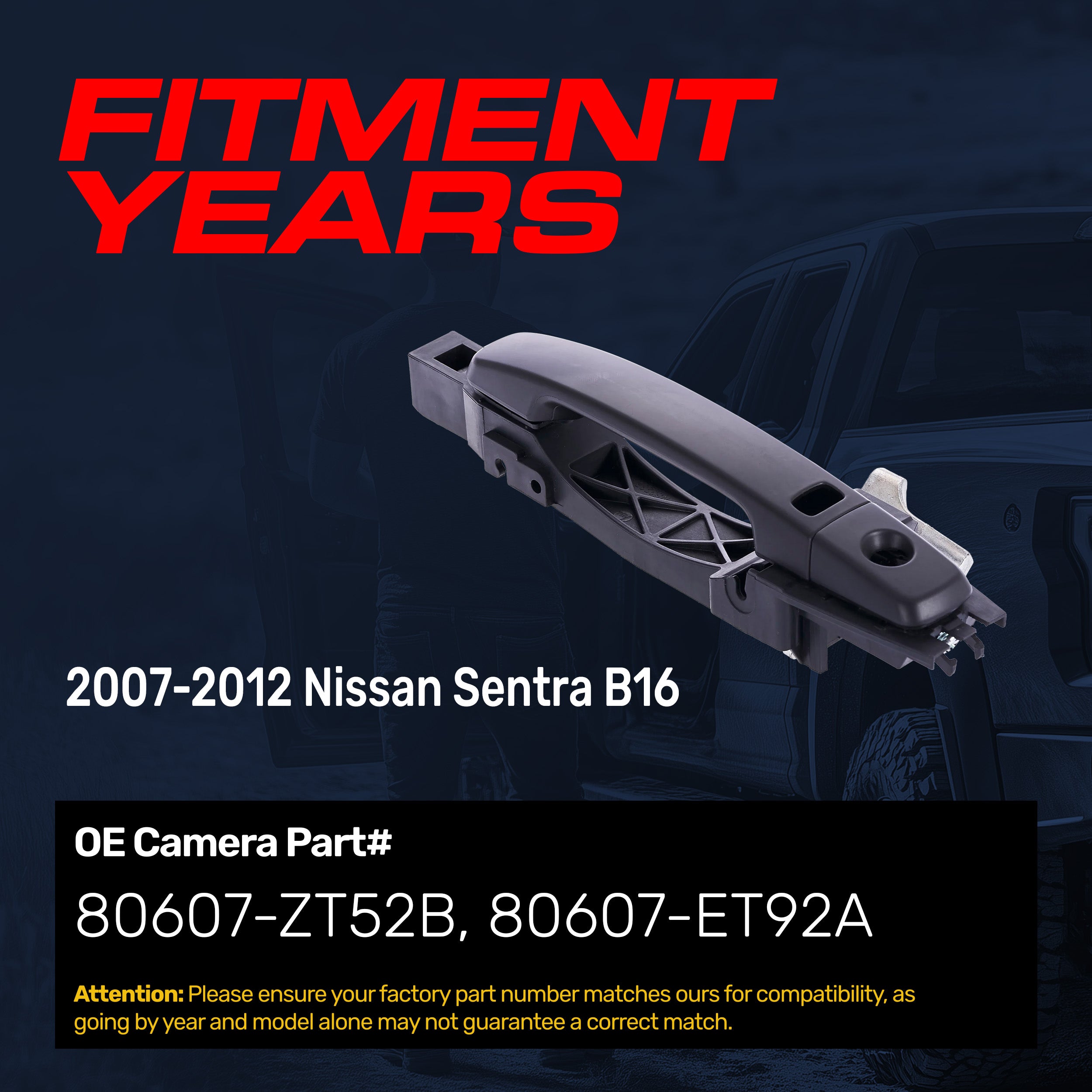 Exterior Door Handle Black Primed Replacement for Nissan Sentra B16 (2007-2012) (Smart Entry System w/o Sensor) OE Part # 80607-ZT52B, 80607-ET92A | Front Left Driver Side