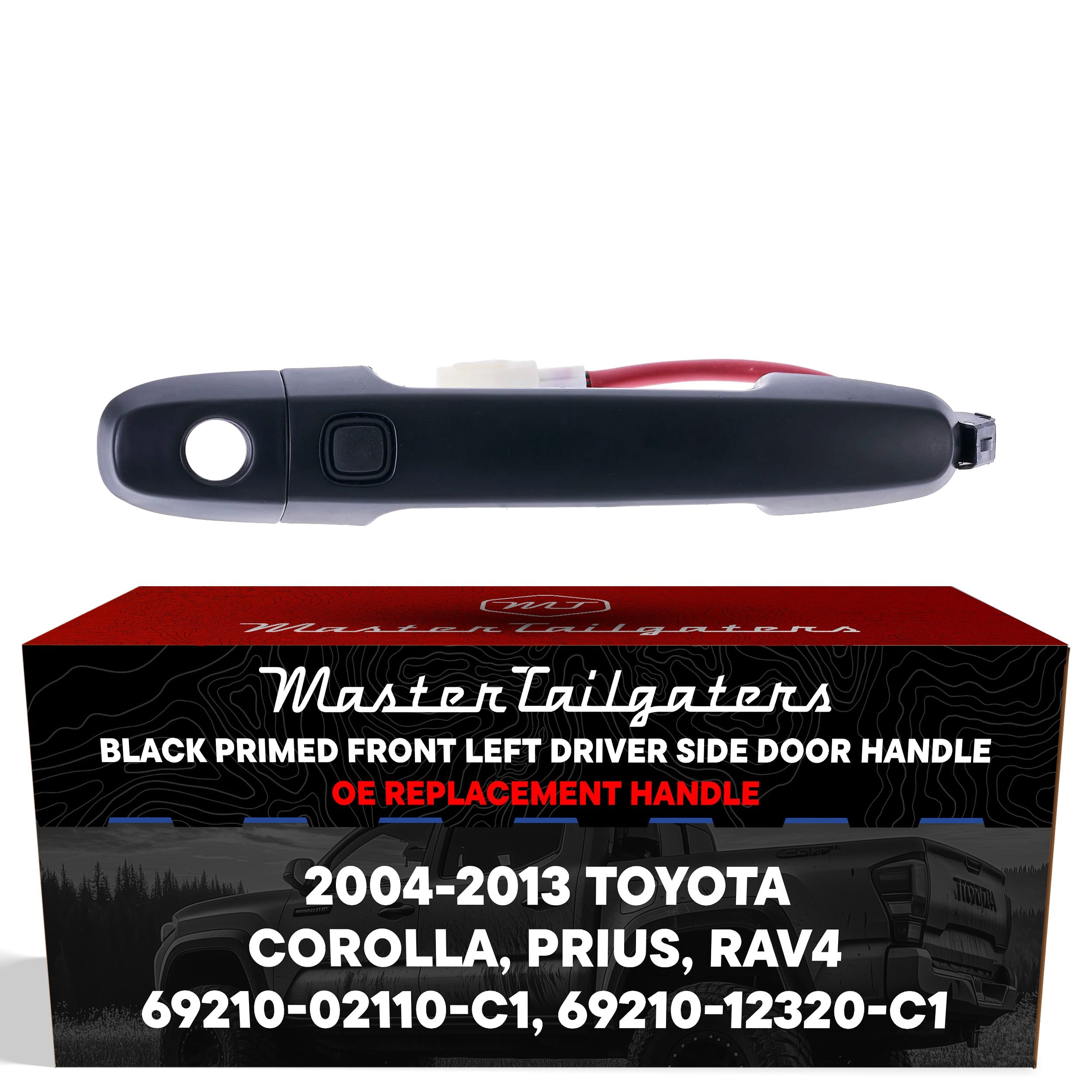 Exterior Door Handle Black Primed Replacement for Toyota Corolla (2009-2013), Prius (2004-2009), RAV4 (2009-2012) OE Part # 69210-02110-C1, 69210-12320-C1 | Front Left Driver Side w/ Keyhole Cap