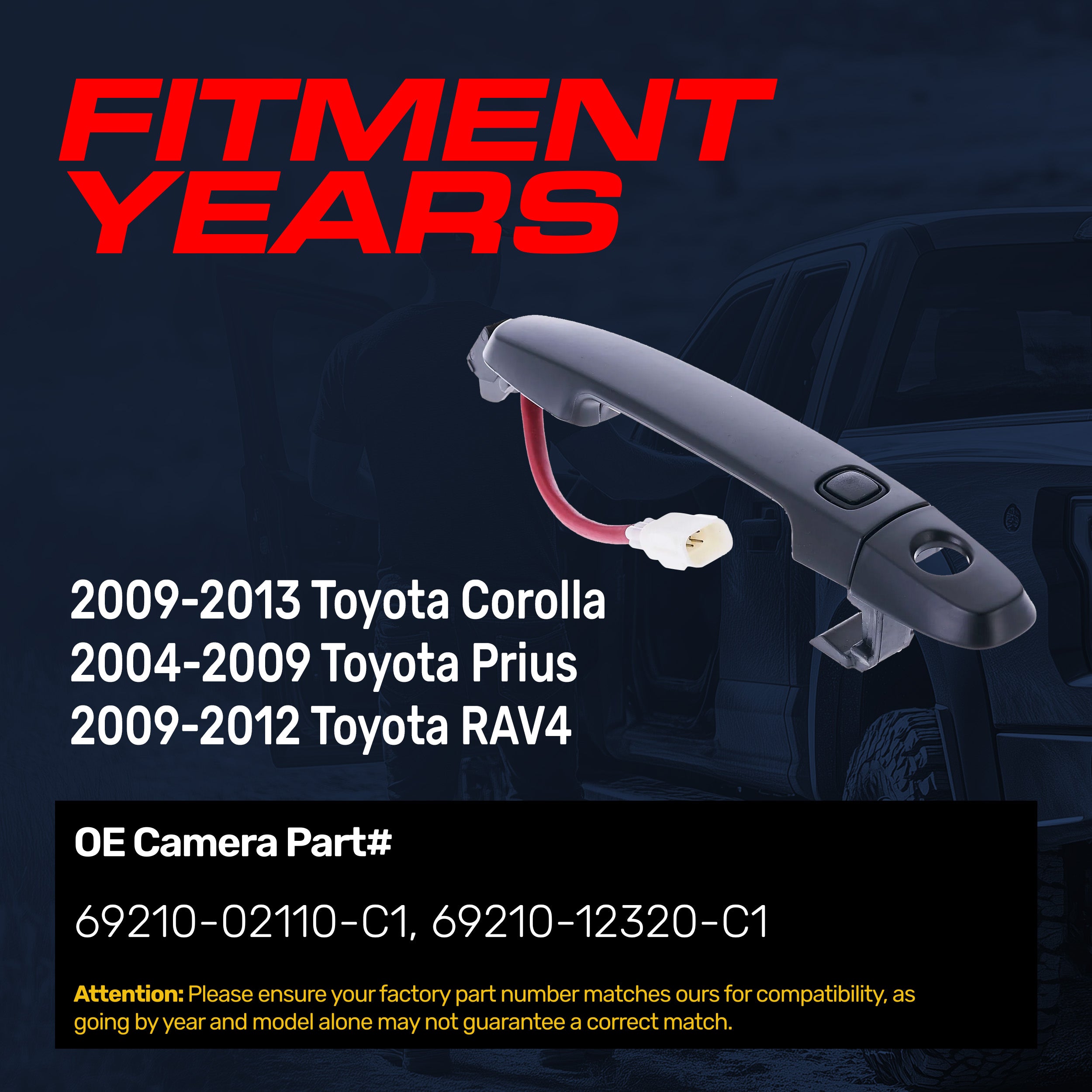 Exterior Door Handle Black Primed Replacement for Toyota Corolla (2009-2013), Prius (2004-2009), RAV4 (2009-2012) OE Part # 69210-02110-C1, 69210-12320-C1 | Front Left Driver Side w/ Keyhole Cap