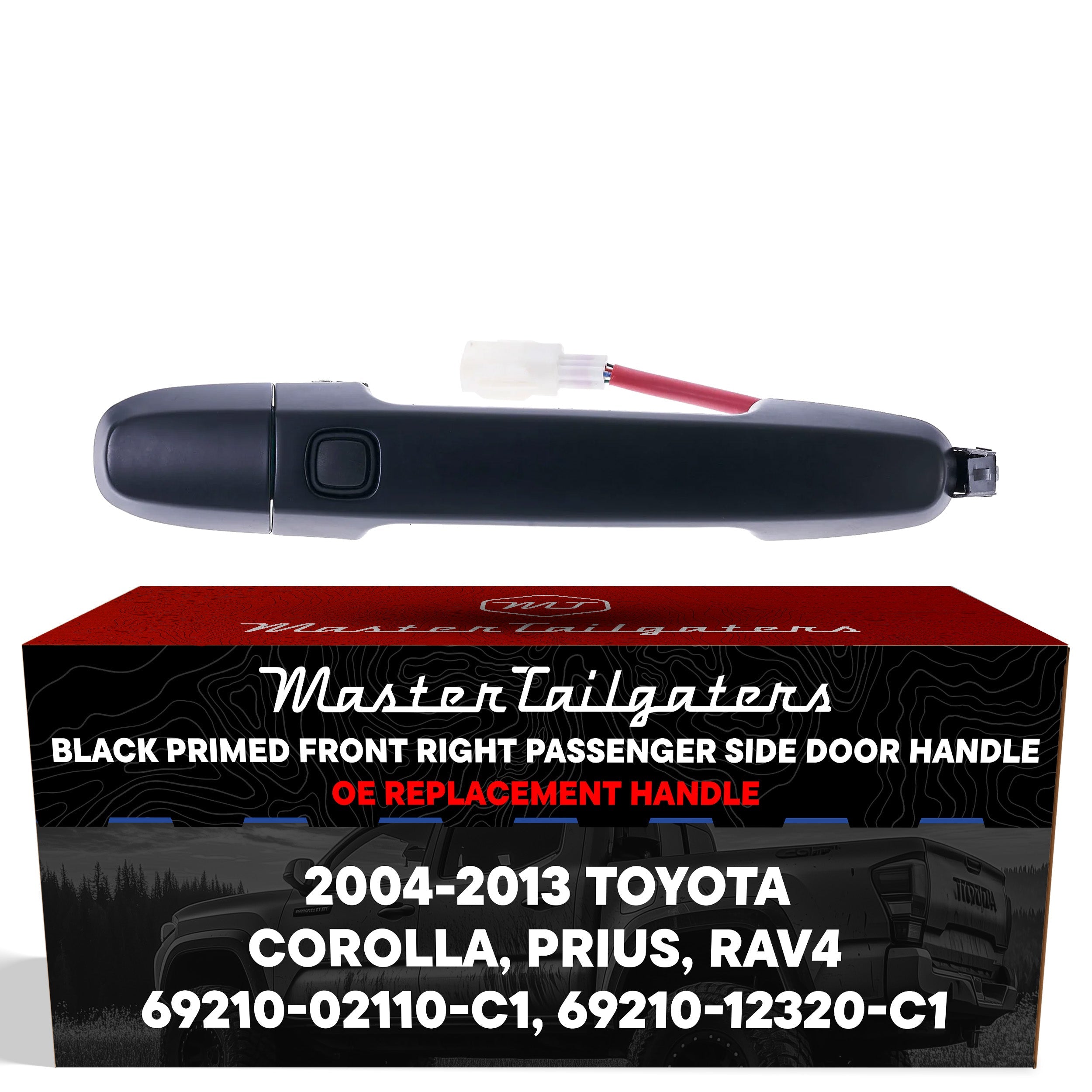 Exterior Door Handle Black Primed Replacement for Toyota Corolla (2009-2013), Prius (2004-2009), RAV4 (2009-2012) OE Part # 69210-02110-C1, 69210-12320-C1 | Front Right Passenger Side w/o Keyhole Cap