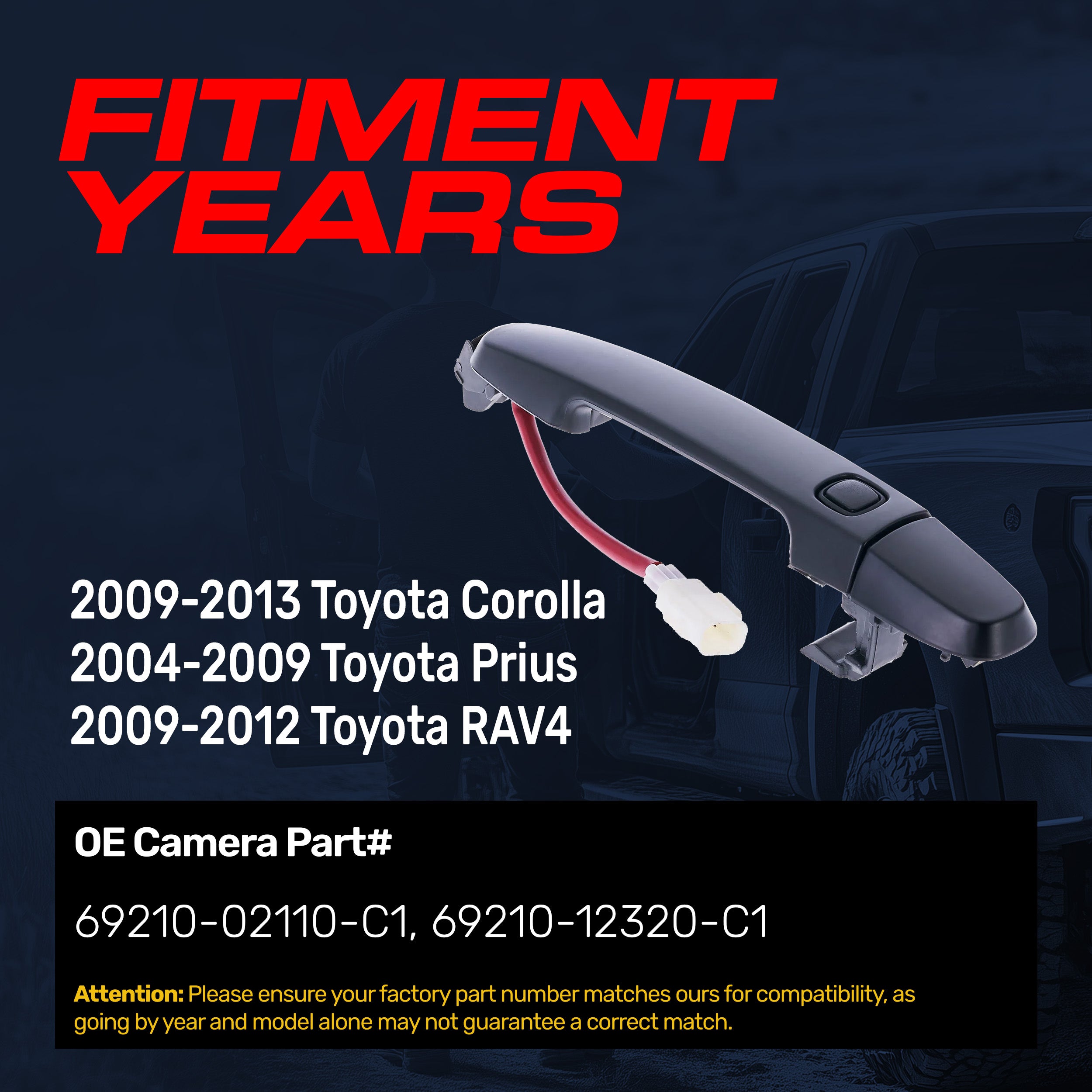 Exterior Door Handle Black Primed Replacement for Toyota Corolla (2009-2013), Prius (2004-2009), RAV4 (2009-2012) OE Part # 69210-02110-C1, 69210-12320-C1 | Front Right Passenger Side w/o Keyhole Cap
