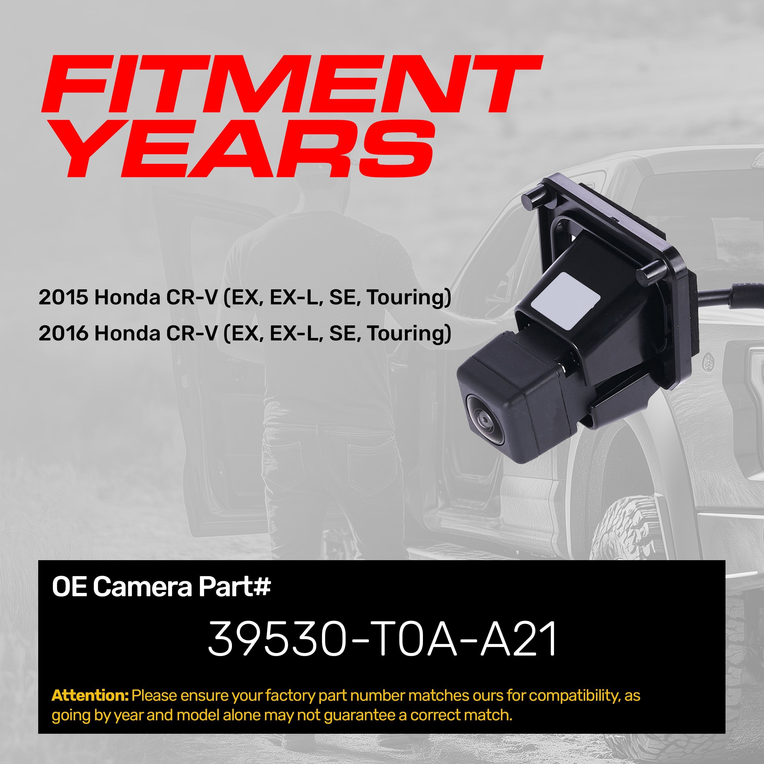 Honda CR-V (EX, EX-L, SE, Touring Model) 2015-2016 OEM Replacement Backup Camera OE Part # 39530-T0A-A21