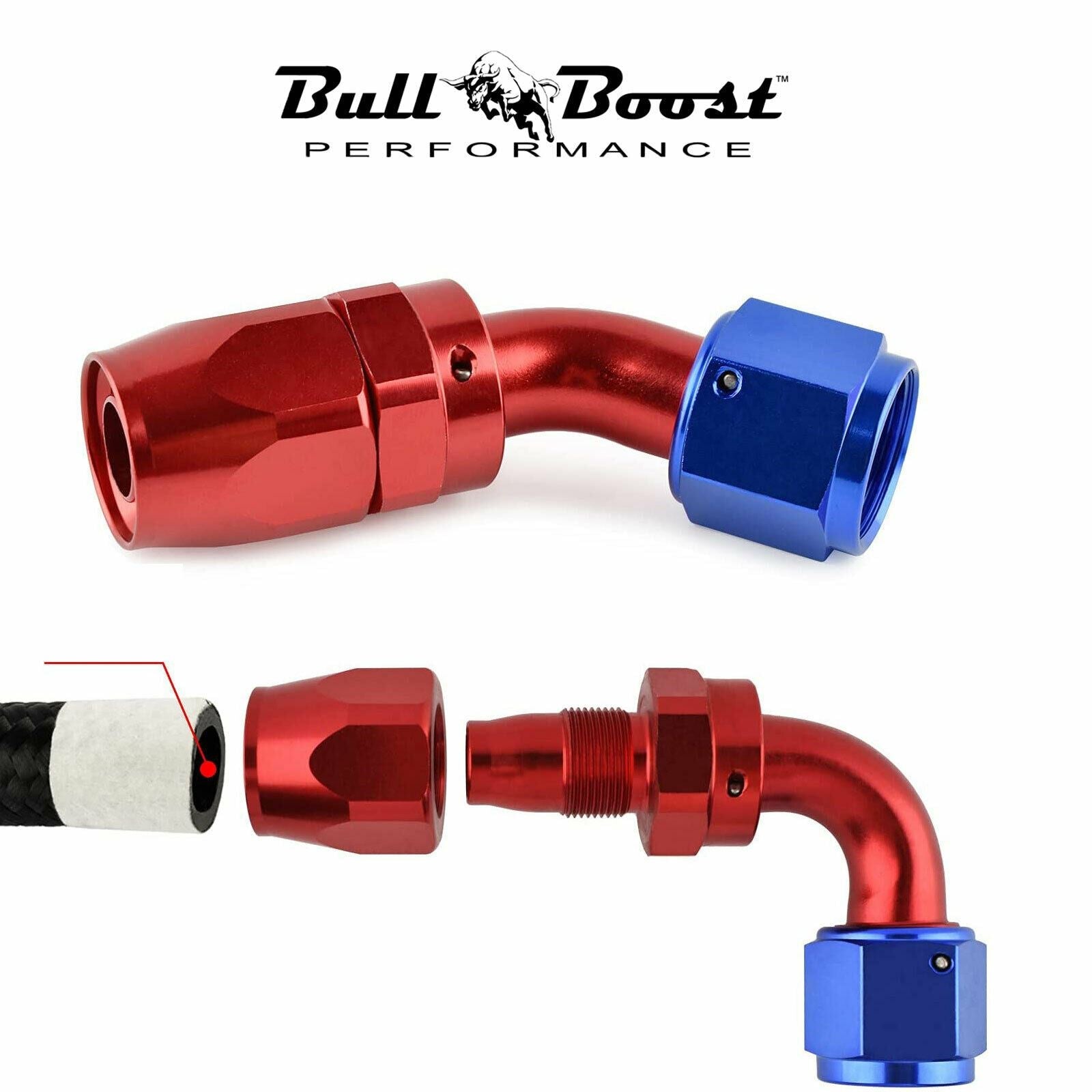 8AN 90 Degree Billet Swivel Seal Braided Steel Hose End Fitting Oil/Fuel/Water KIT