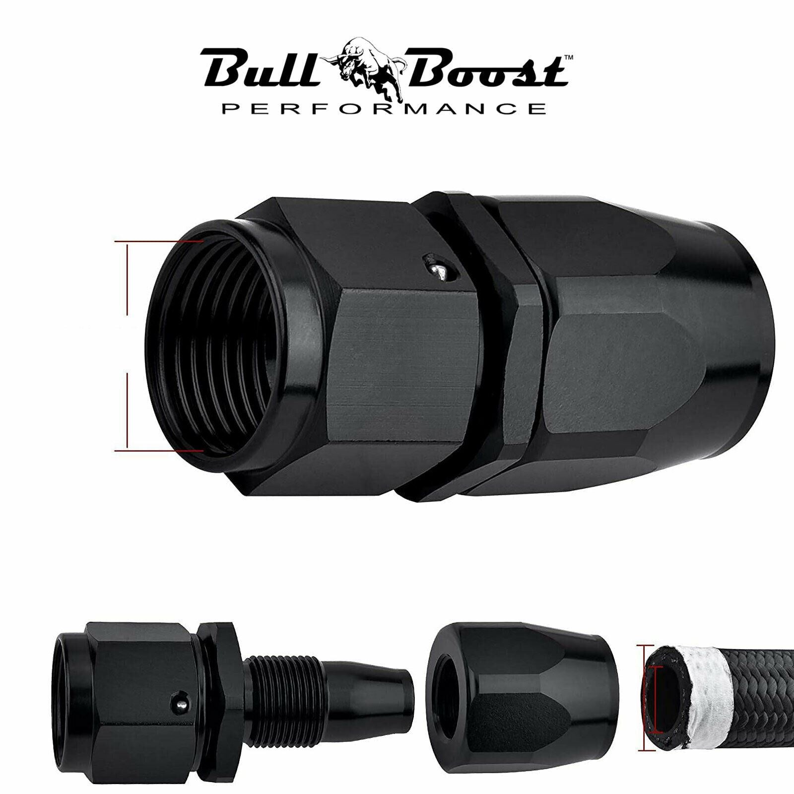 10 AN Straight Billet Swivel Seal Braided Steel Hose End Fitting Oil/Fuel/Water
