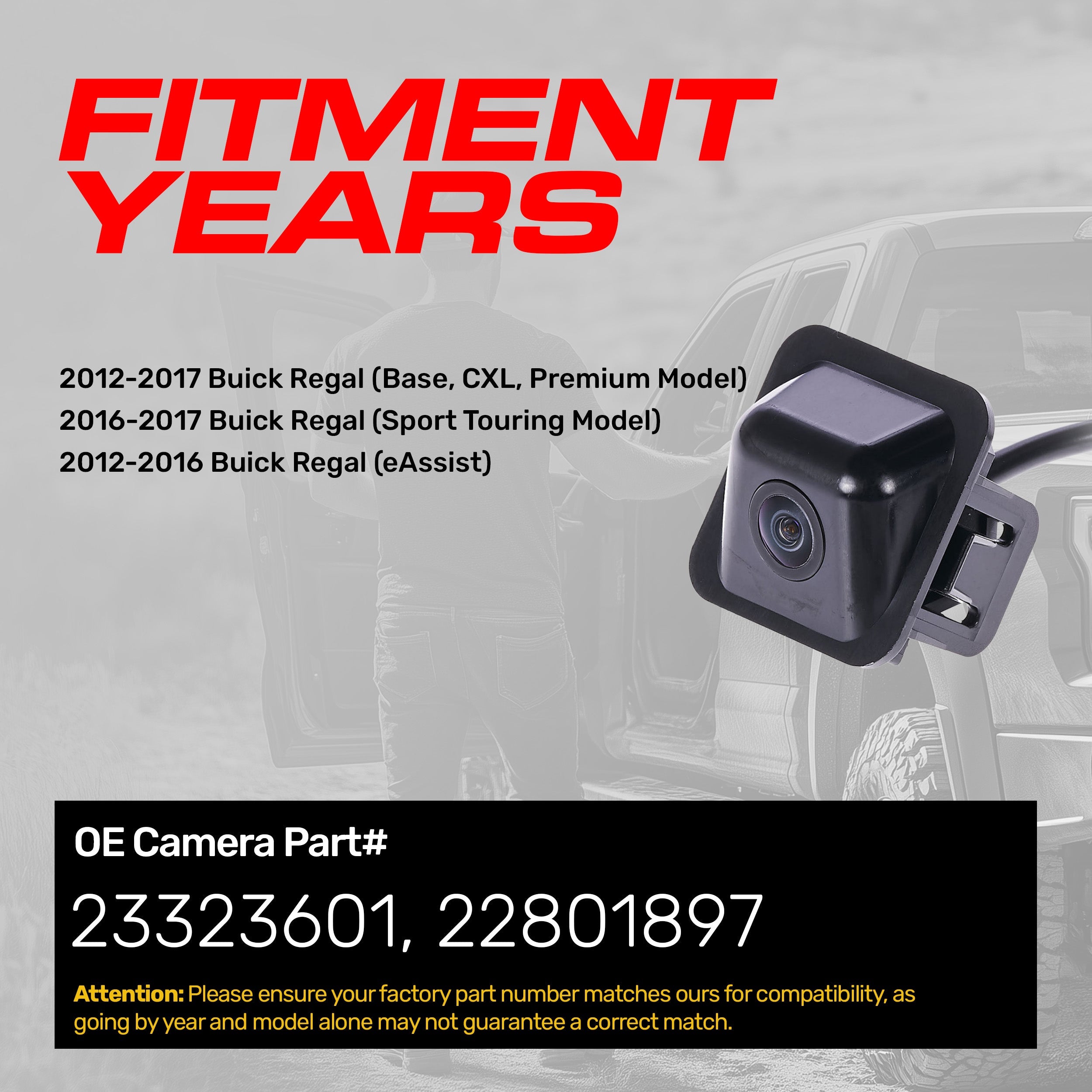 Buick Regal [Base, CXL, Premium Model] (2012-2017), Buick Regal [Sport Touring Model] (2016-2017), Buick Regal [eAssist] (2012-2016) OEM Replacement Backup Camera OE Part # 22801897
