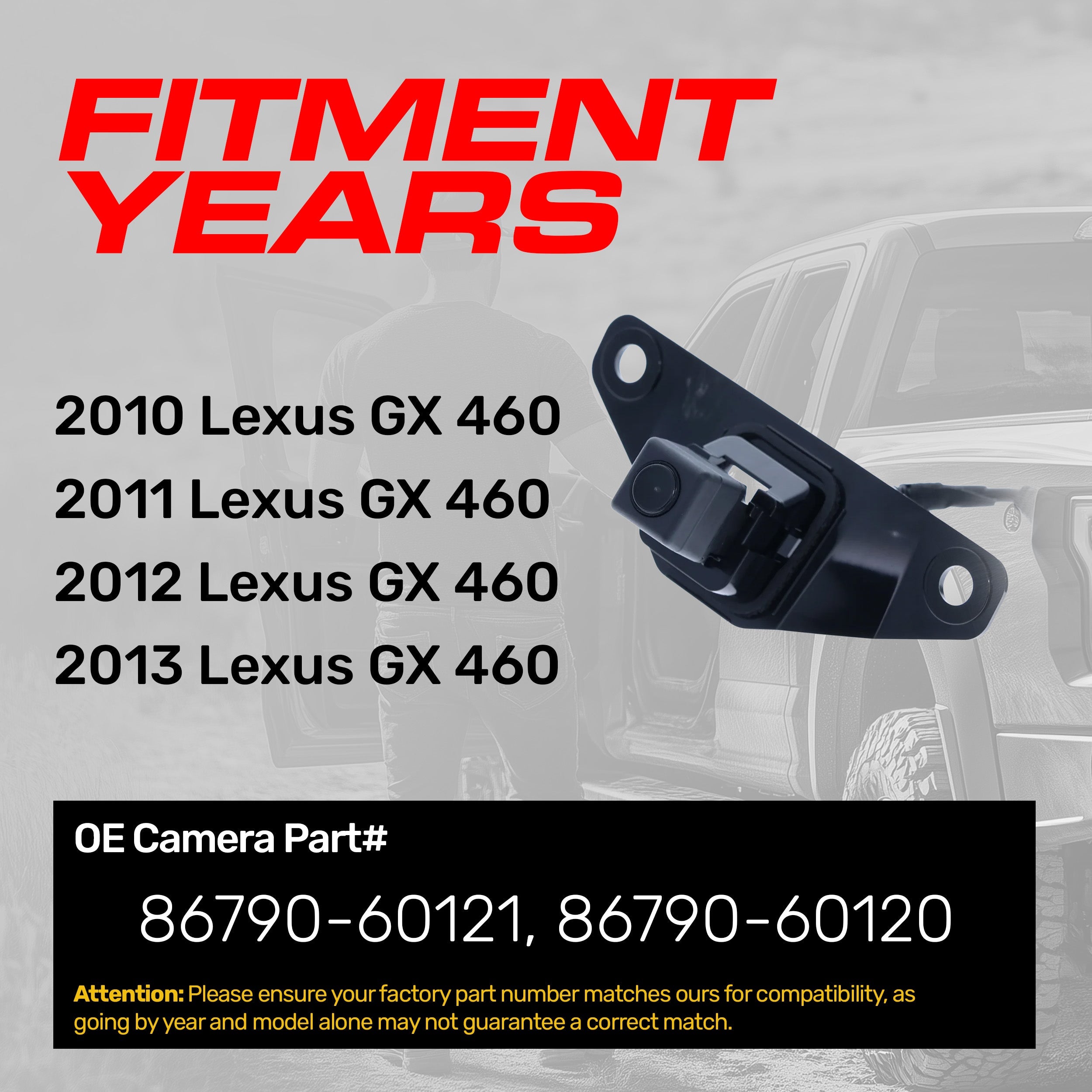Lexus GX 460 (2010-2013) OEM Replacement Backup Camera OE Part # 86790-60120, 86790-60121