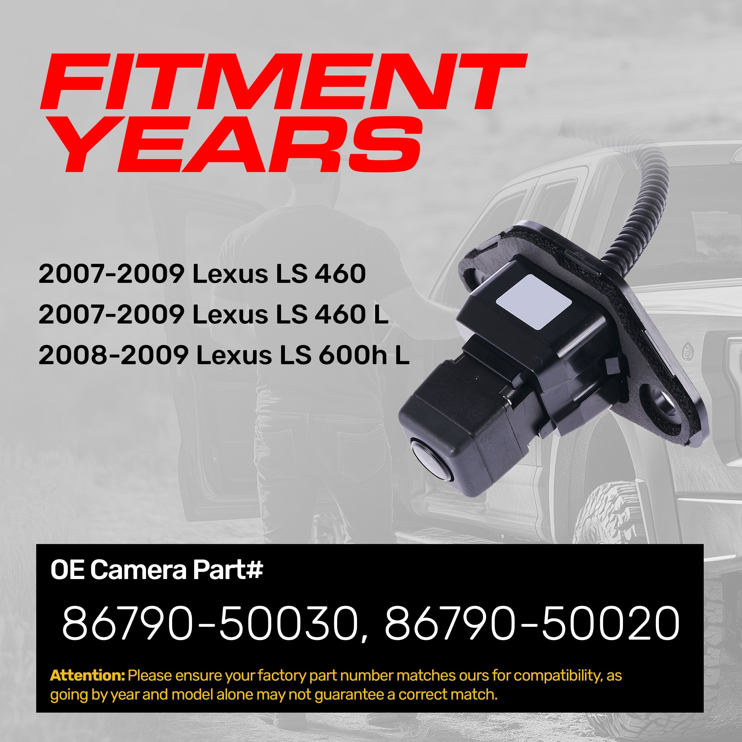 Lexus LS 460/460L (2007-2009), LS 600h L (2008-2009) OEM Replacement Backup Camera OE Part # 86790-50020, 86790-50030