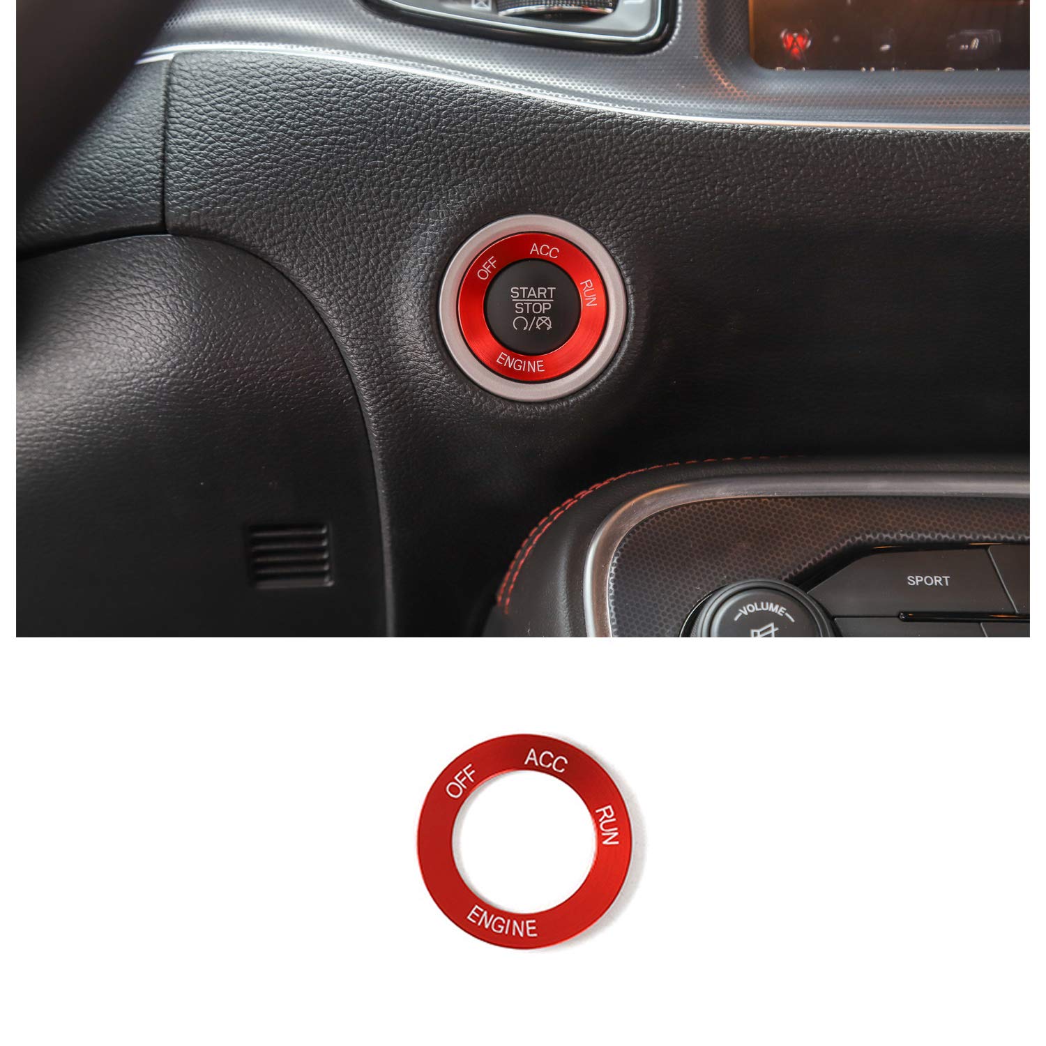 Keptrim Engine Start Stop Trim For 2010-2020 Dodge Challenger Charger Ram, For 2014 Durango Red Aluminum Alloy 1Pc