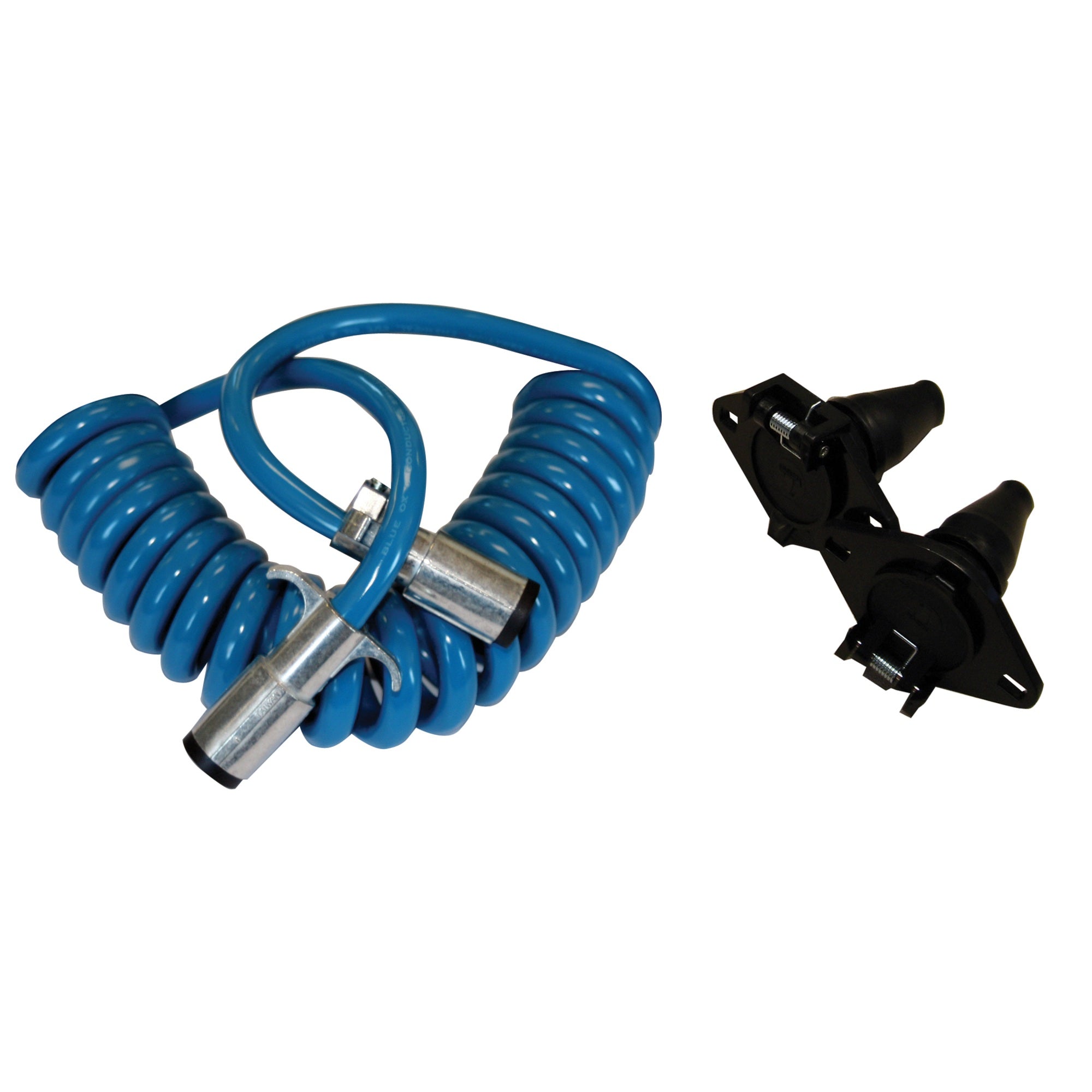 Blue Ox BX88254 Coiled Electrical Cable  7Way Round to 4Way Socket