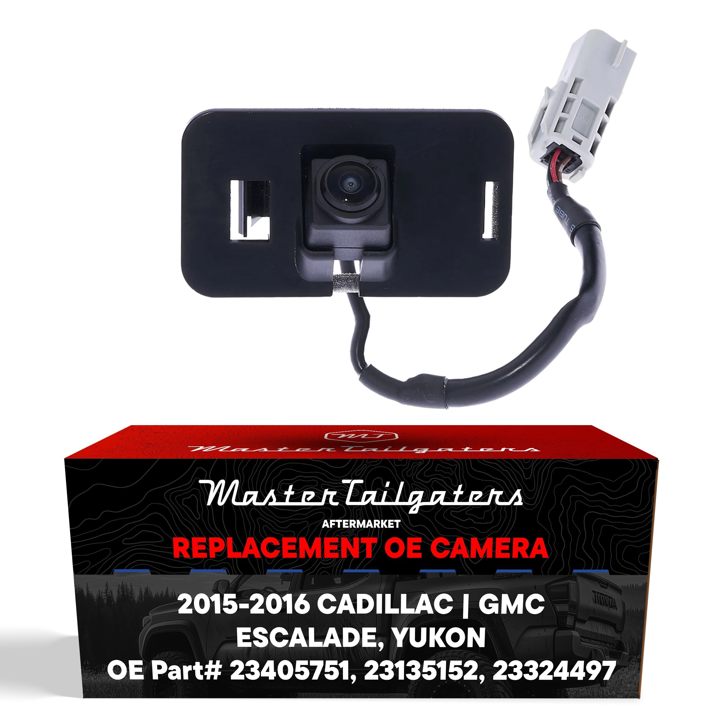 Cadillac Escalade/ESV w/ Surround View (2015), Escalade/ESV w/ AVM (2016) / GMC Yukon/XL/Denali w/ Surround View (2015-2016) OEM Replacement Backup Camera OE Part # 23405751, 23135152, 23324497