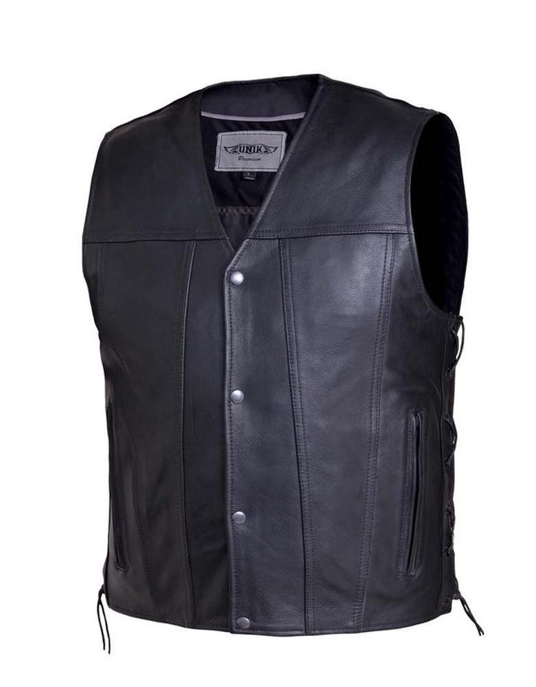 Men'S Premium Leather Motorcycle Vest,Black,Size - Large