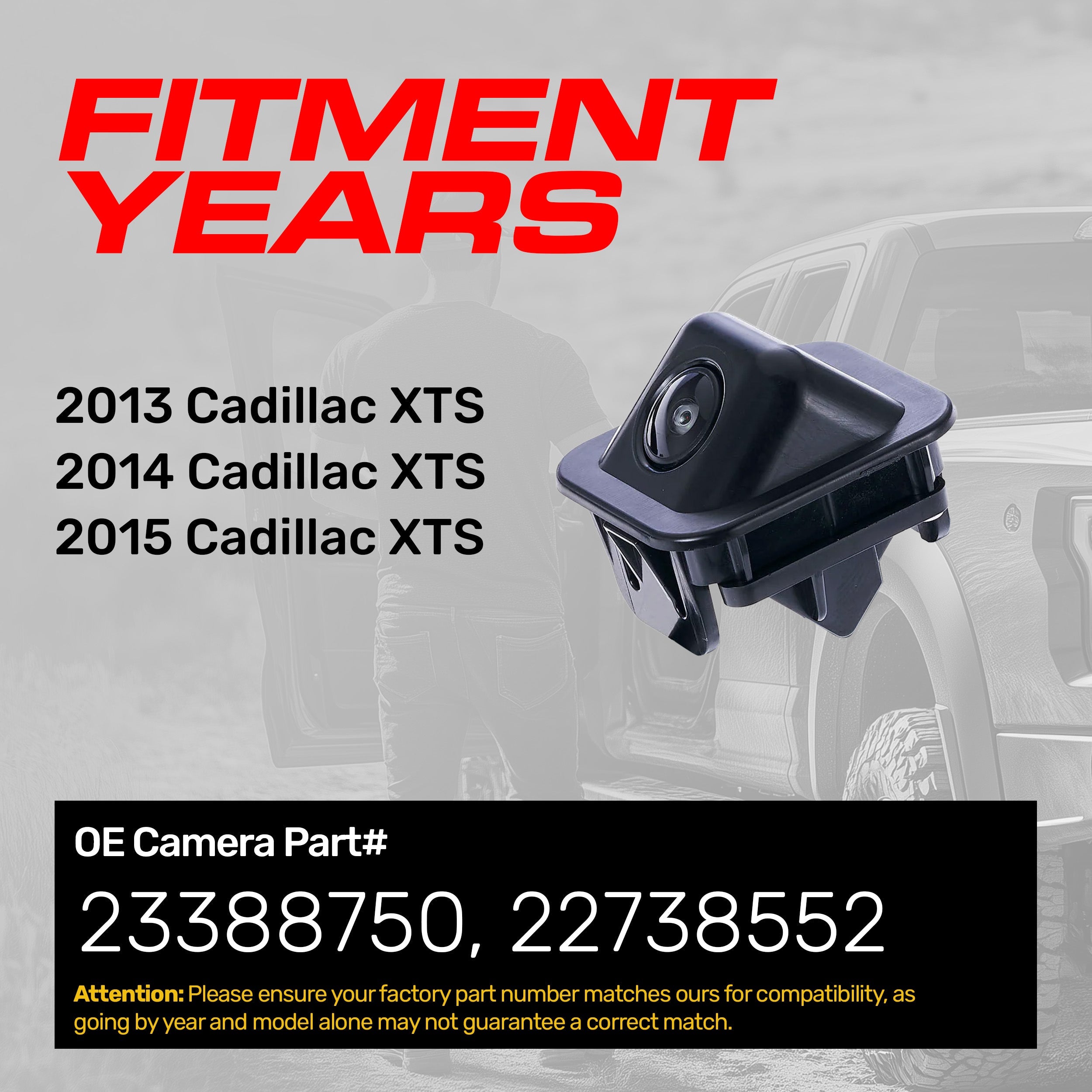 Cadillac XTS (2013-2015) OEM Replacement Backup Camera OE Part # 23388750, 22738552