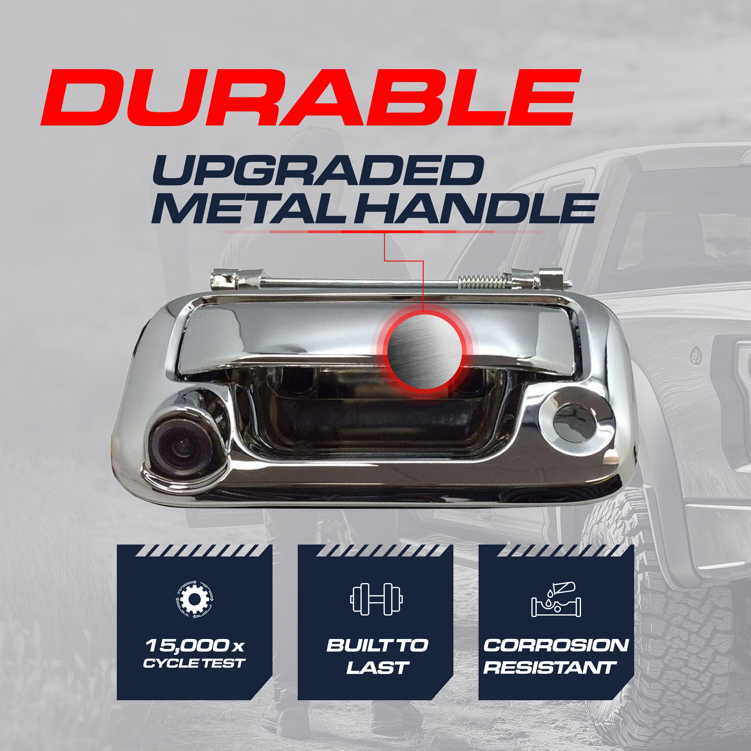 Ford F150, F250, F350, F450, F550 (2005-2016) Chrome Metal Replacement Tailgate Handle with Backup Camera