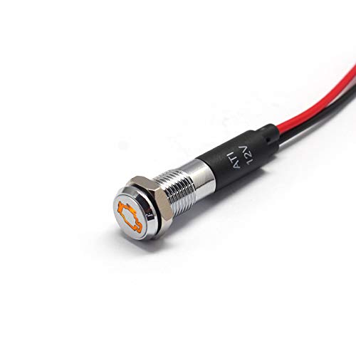 Alpinetech PL8MS 8mm 5/16 12V LED Metal Signal Indicator Pilot Dash Light with Symbols (Check Engine)