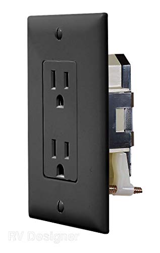 Rv Designer S817, Self Contained Dual Outlet With Cover Plate, Black, Ac Electrical