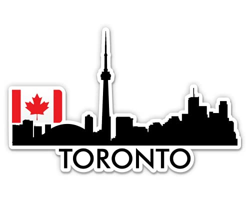 Squiddy Toronto Canada Skyline with Canadian Flag - Vinyl Sticker Decal for Phone, Laptop, Water Bottle (4 Wide)
