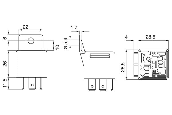 Bosch Automotive BOSCH 0332019110 Mini Relay - 4 Pins, 12V, 30A, Normal Open