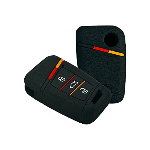 Keycare Silicone Key Cover Compatible For Kodiaq, Octavia, Superb 3 Button Smart Key (Push Button Start Models) (Black)