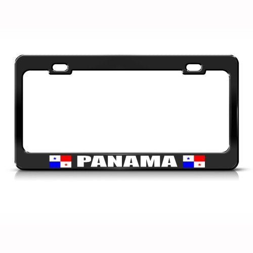 Speedy Pros Metal License Plate Frame Panama Flag Black Country Metal Tag Holder Car Accessories Black 2 Holes 1 Frame