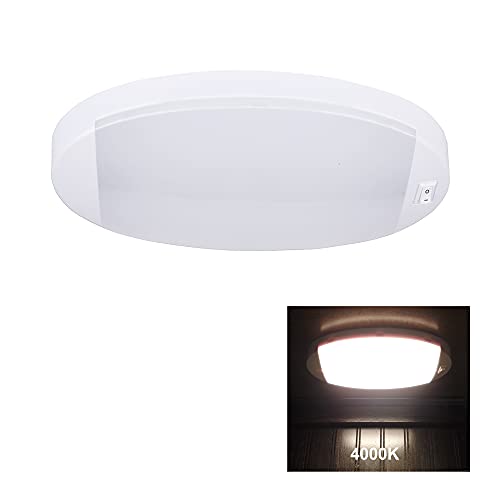 Facon 12V RV Oval Pancake Light, Length: 6, 4000K Nature White Light, 12Volt Interior RV Ceiling Dome Light with On/Off Switch
