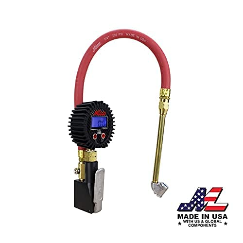 Milton S-530 Compact Digital Tire Inflator with Pressure Gauge, 255 PSI, Dual Head Air Chuck, 15'' Hose, 2.5'' Dial, 360 Swivel,