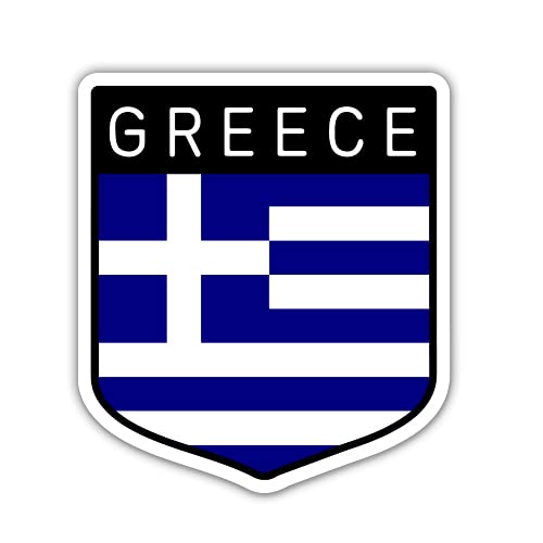 Squiddy Greece Greek Flag Shield - Vinyl Sticker Decal for Phone, Laptop, Water Bottle (3 high)