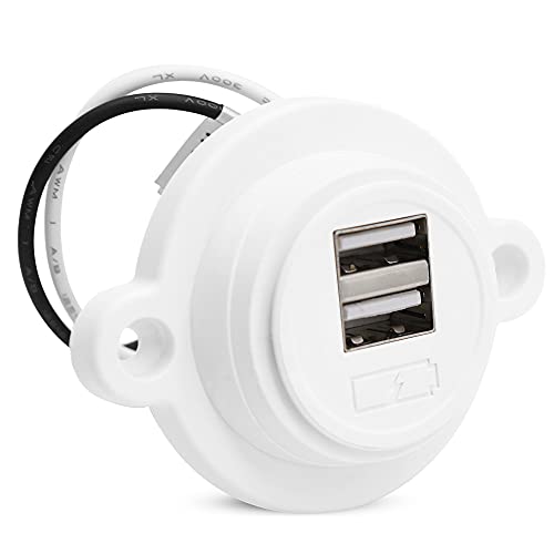 Facon 12V RV USB Charger Socket, Dual RV USB Outlet (5V / 2.4A), Super Slim Wall Mount 12V USB Outlet, for RV Trailer Camper Boa