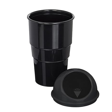 KIMU Car Mini Trash Bin, Dust bin PushTop Lid, Black, 7.87 Inches Height