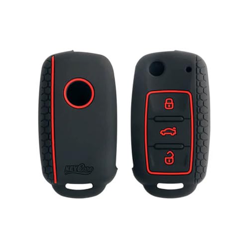 Keycare Silicone Key Cover Compatible For For Polo, Vento, Jetta, Ameo 3 Button Flip Key (Black)