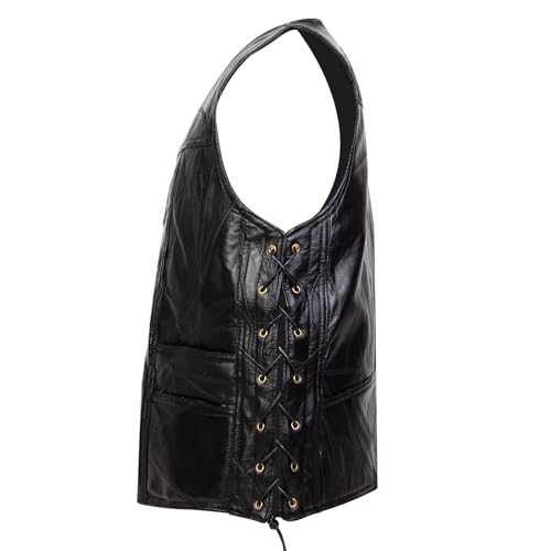 Xinmall Motorcycle Genuine Leather Biker Vest For Men Club Style Classic Black (As1, Alpha, Jaspo_L, Large)