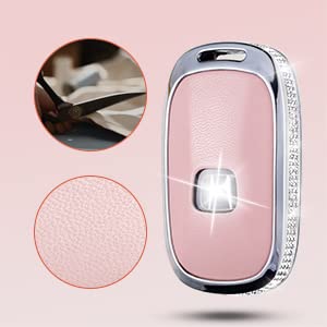 Ruabiban For Honda Key Fob Cover With Keychain, Pink Genuine Leather Crystal Key Case Protection Shell Compatible With 2022 Hond