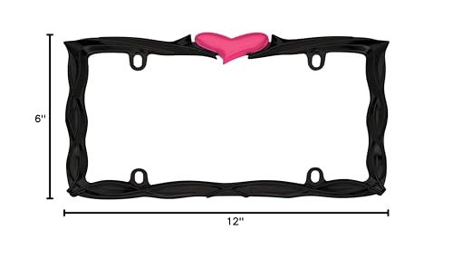 Cruiser Accessories Heart License Plate Frame, Glossy Black/Pink, Model 22456, Zinc Material, 1 Pack