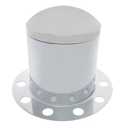 United Pacific 10221 - Axle Hub Cover - Chrome Dome Rear Axle Cover 3Pc Kit With 33Mm Nut Cover - Steel/Aluminum Wheel