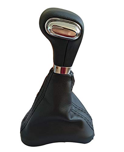 Fouedy Automatic Car Shift Gear Knob Gaitor - Black Leather Cover for VW Skoda (Model T-SK-SKD-230308)
