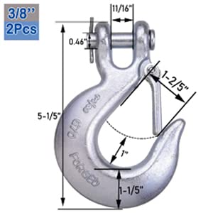 Wenhuali 3/8 Inch Safety Chain Hooks, Clevis Slip Hook With Safety Latch, Grade 70 Forged Steel 18,000 Lb For Trailer Truck Tran