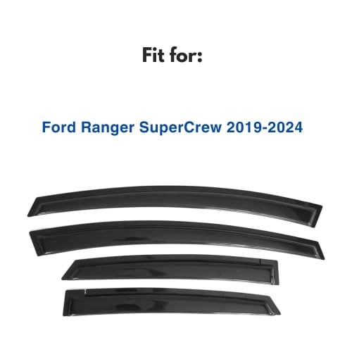 Ig Window Visor For Ford Ranger Supercrew 2019-2024, Rain Guard Tape-On Extra Durable Sun Wind Side Vent Window Deflector, 2019