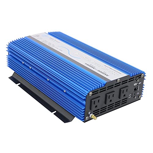 AIMS Power 1500 Watt, 3000 Watt Peak, Pure Sine DC to AC Power Inverter, USB Port, 2 Year Warranty, Optional Remote, Listed to U