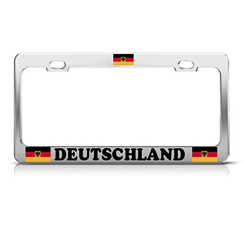 Qptimum Chrome Germany German Flag Deutschland Soccer Sport Racing Stainless Steel License Plate Frame Cover Universal (1)