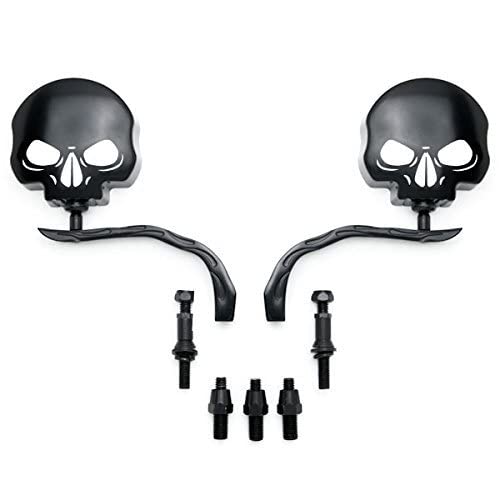 Unknown SMT-Skull Flame Black Side Mirrors for Harley Road King, Electra, Street Glide - Classic Skull, Aluminum