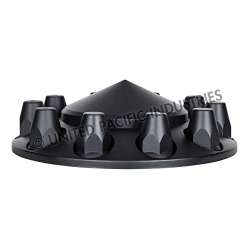United Pacific 10339 - Axle Hub Cover - Matte Black Pointed Front Axle Cover With 33Mm Thread-On Nut Cover